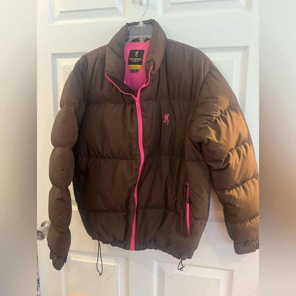 Browning Brown Puffer Jacket with Pink Accents sz xl